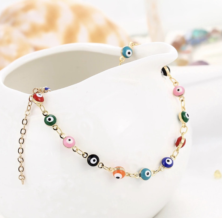 Women’s Fashion Anklet Gold Plated Evil Eye Ankle Bracelet Foot Jewelry 77-2