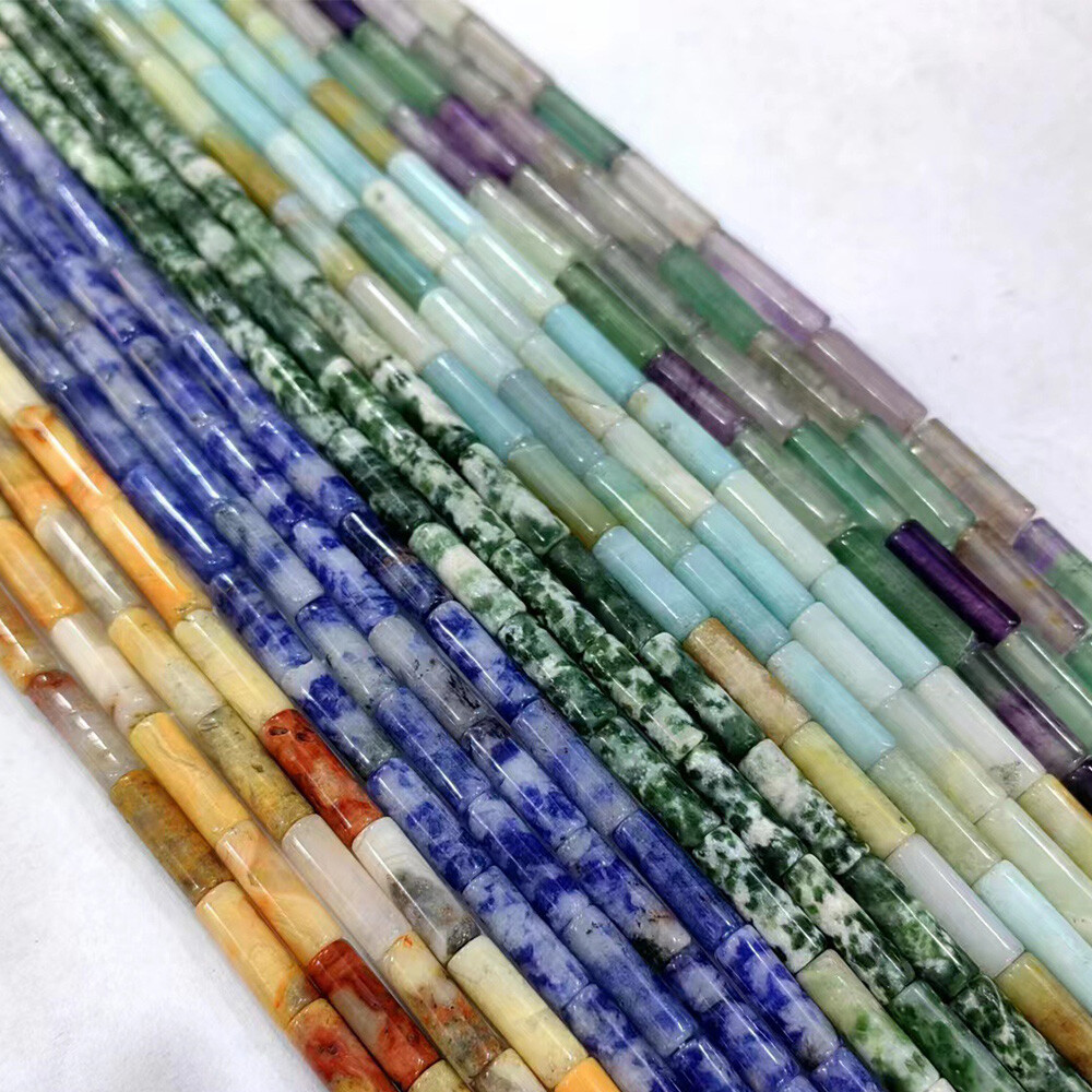 4*13mm Multi-color Gemstone Tube Cylinder Loose Beads for Jewelry Making DIY 16″