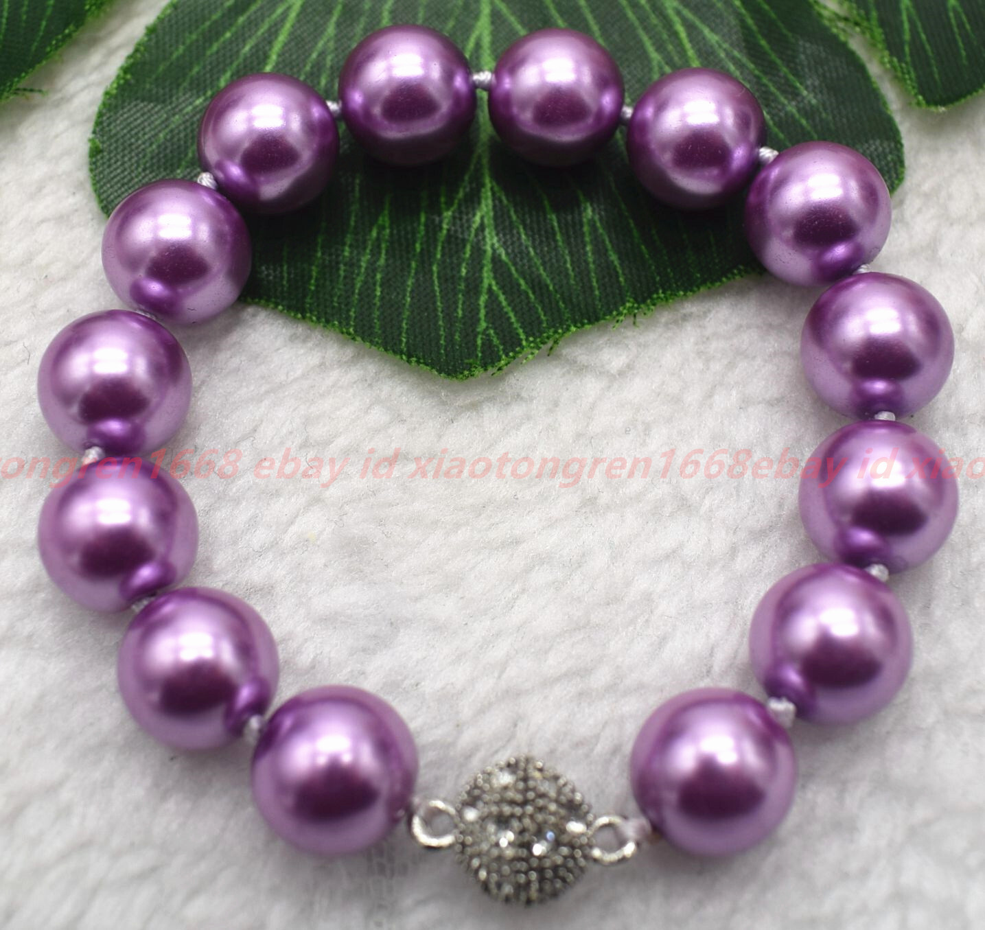 Huge Pretty Fashion 12mm Purple Shell Pearl Gemstone Round Beads Bracelet 7-9in