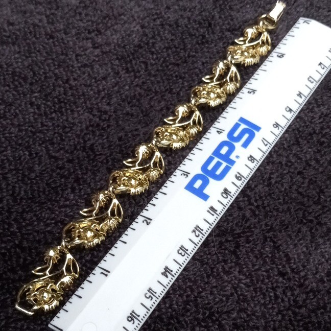 Gold Tone Link Chain Bracelet Amber Orange Round Stones w/ Clasp 7 in