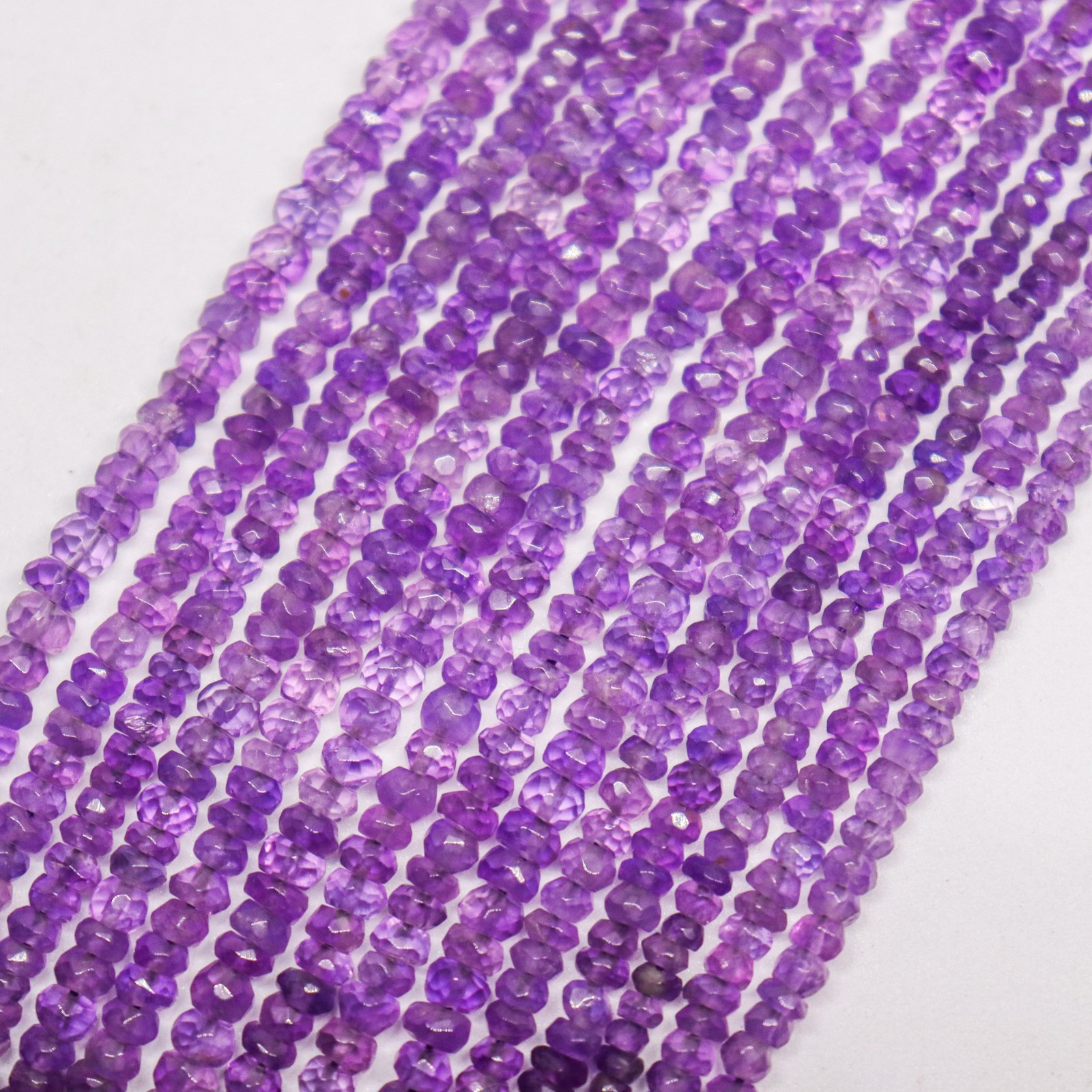 Natural Purple Amethyst Rondelle Faceted Beads 13″ Strand | AAA Violet Gemstone