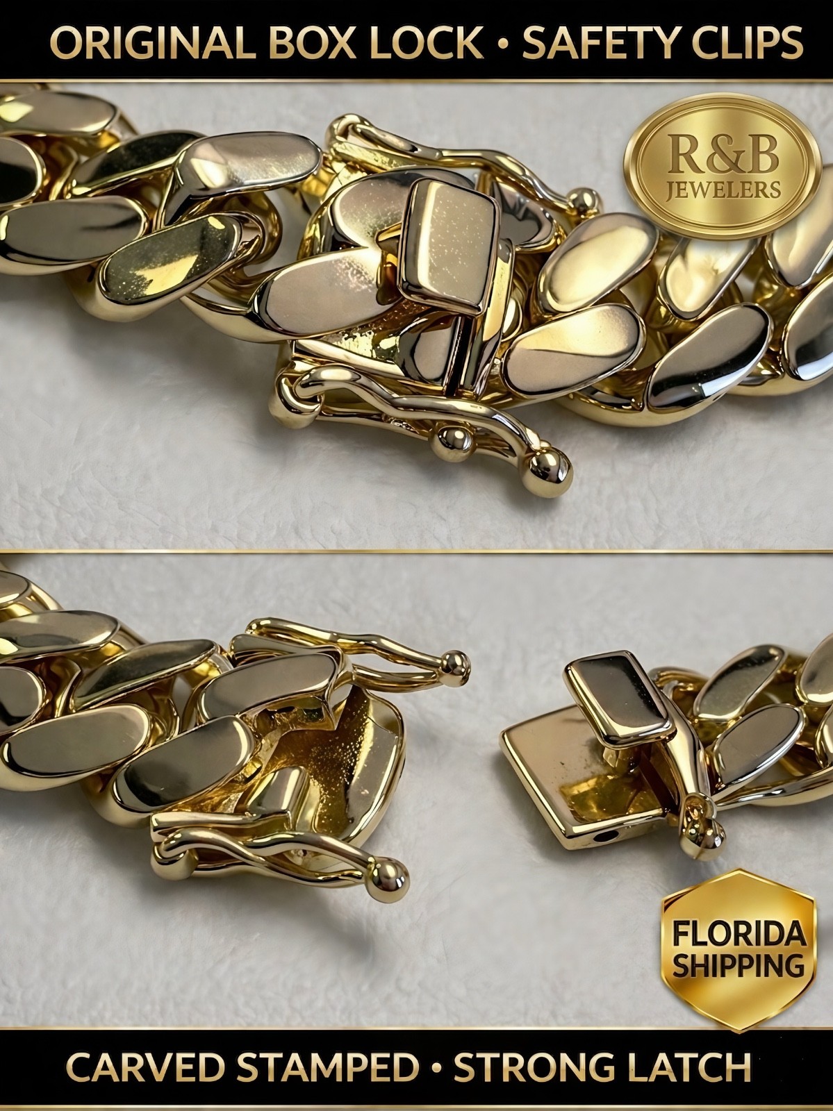 Miami Cuban Link SET Chain Necklace Bracelet 14k Gold Plated 10mm SOLID Box Lock