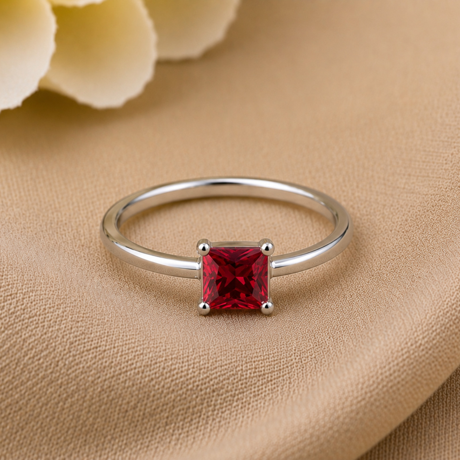 925 Sterling Silver Handmade Princess Cut Ruby Red Ring Minimalist Gift Her