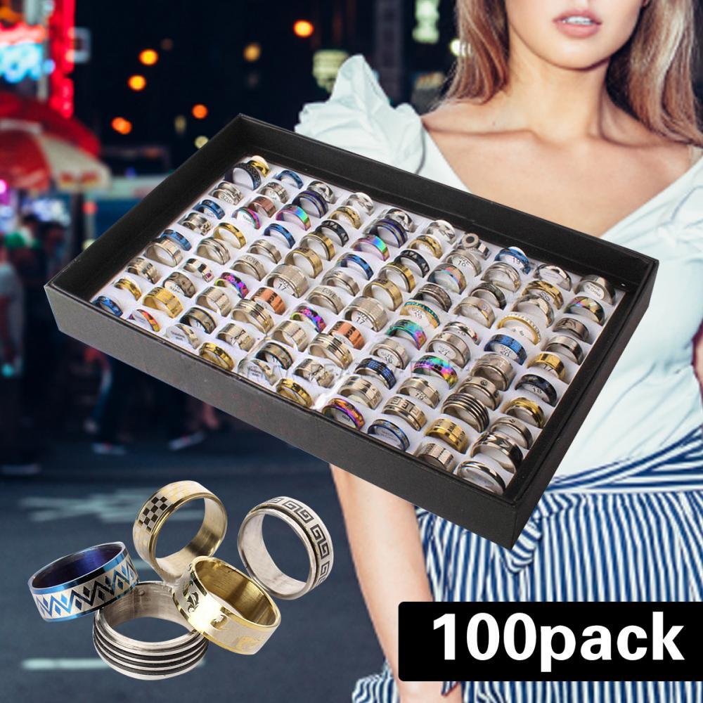 100pc Wholesale Mixed Rings Bulk Finger Band Ring Lot Men/Women Jewelry Fashions