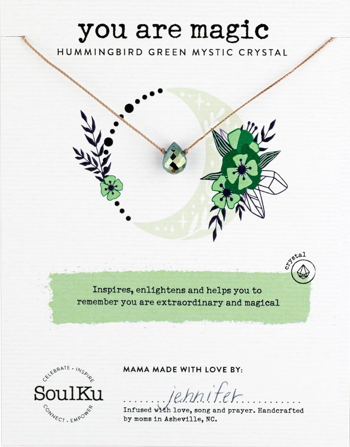 Motivational Handmade Necklace with Teardrop Crystal Pendant – 16-18 Inches