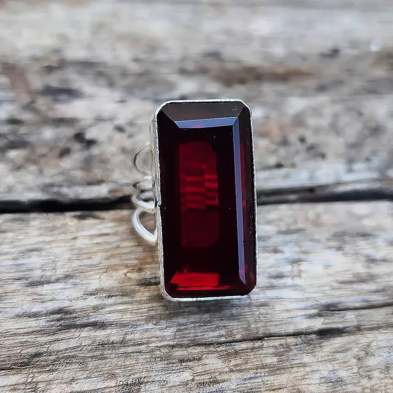 Natural Garnet 925 Sterling Silver Band& Statement Ring Handmade Ring All Size