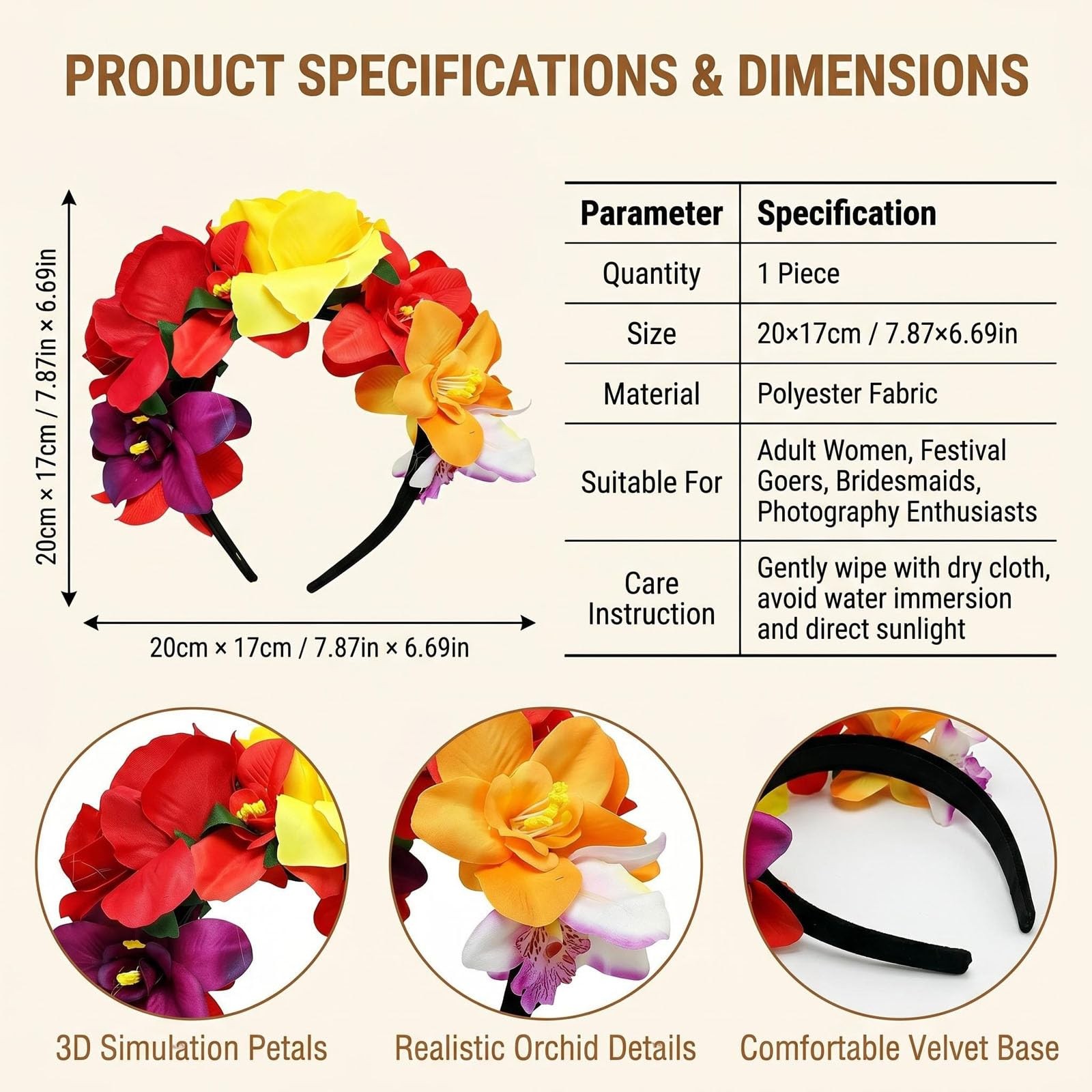QUUPY Mexican Flower Crown Headband Halloween 13cm x 12cm, As Picture Shown