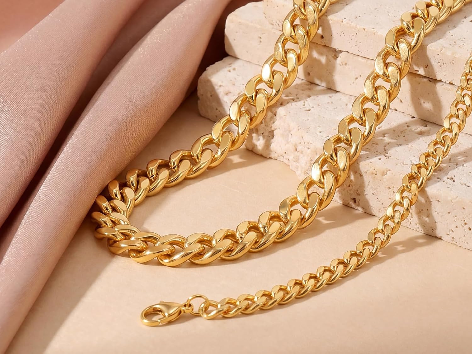 Layered Ankle Bracelets for Women Waterproof, 14K Gold/Silver Plated Cuban Chain
