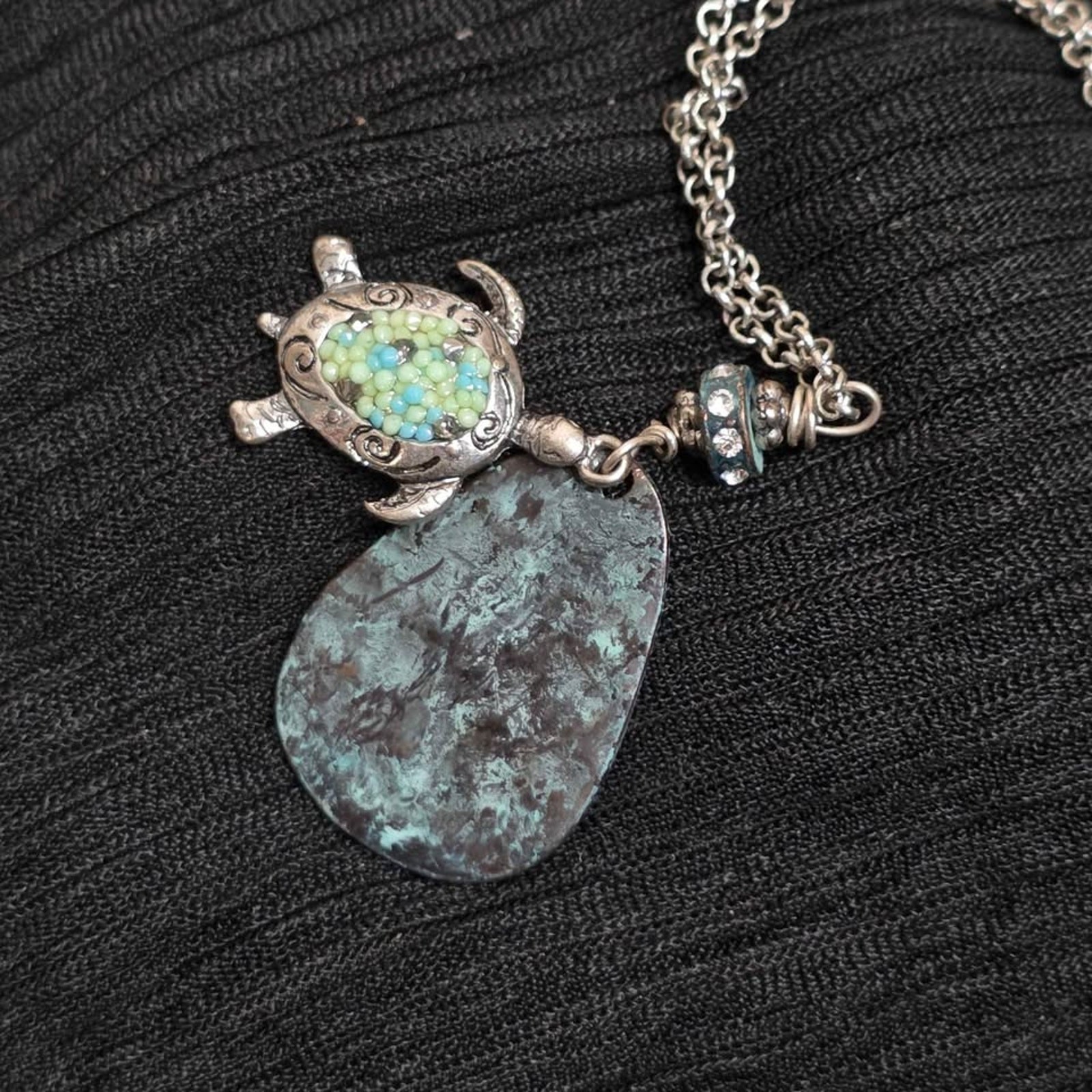 Sea Turtle Necklace Coastal Boho Beach Sliver Tone Jewelry