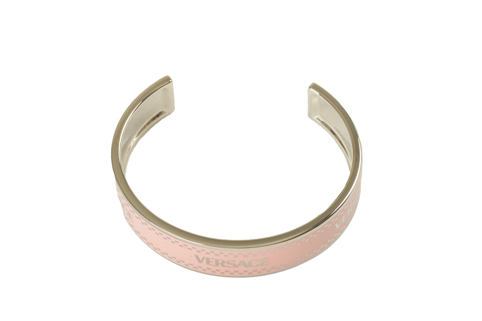 Versace Pink & Silver Color Metal Logo Print Cuff Bracelet