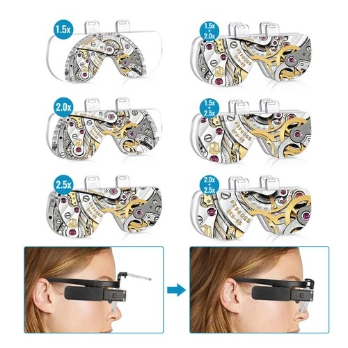 Jewelers Head Headband Magnifier 2 LED Illuminated Visor Magnifying Glass 3 Lens