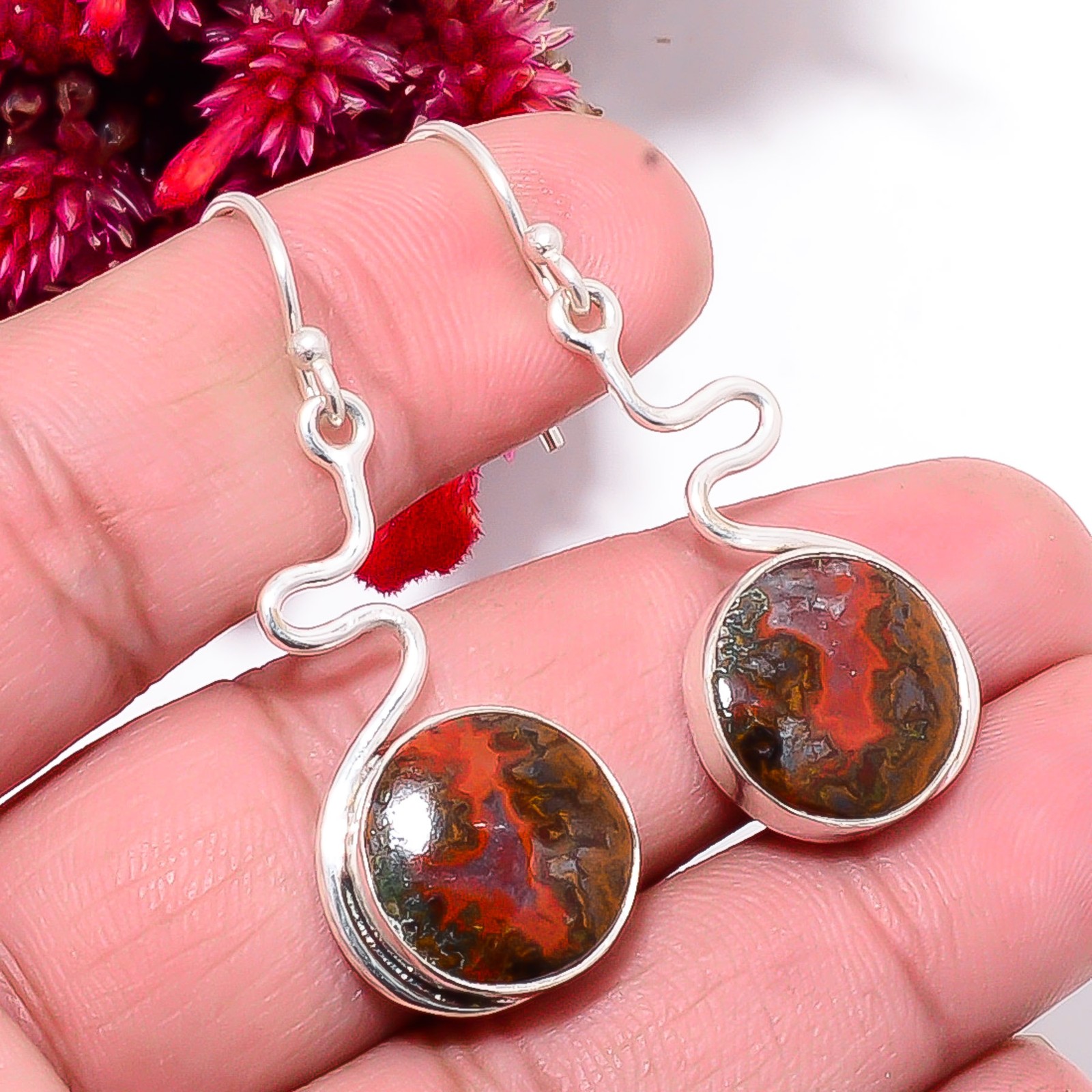 Seam Agate – Morocco Designer Handmade 925 Sterling Silver Earring 1.87″ Sku7