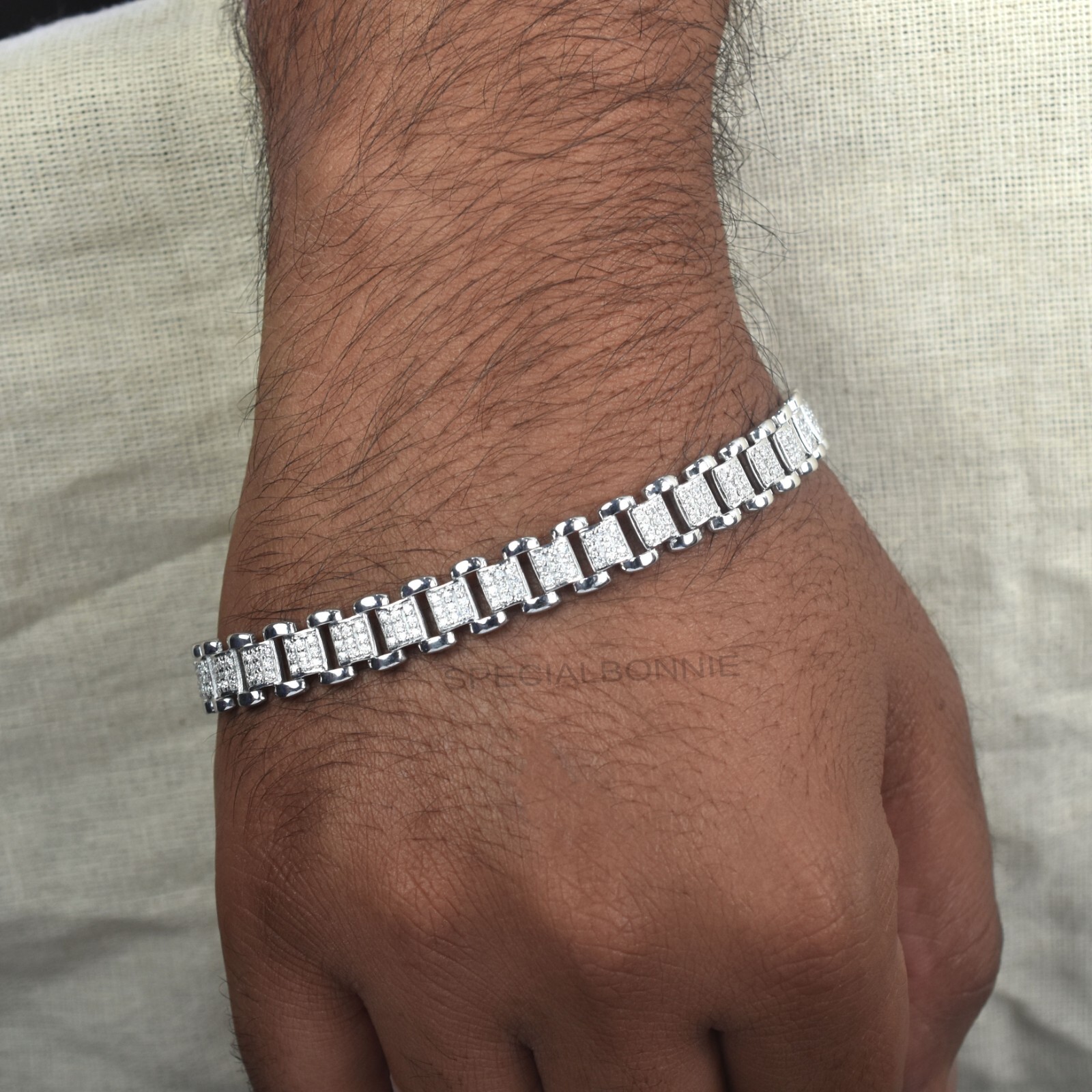 Certified 3Ct Diamonds Men’s Link Bracelet in 925 Silver, Great luster & Sparkle