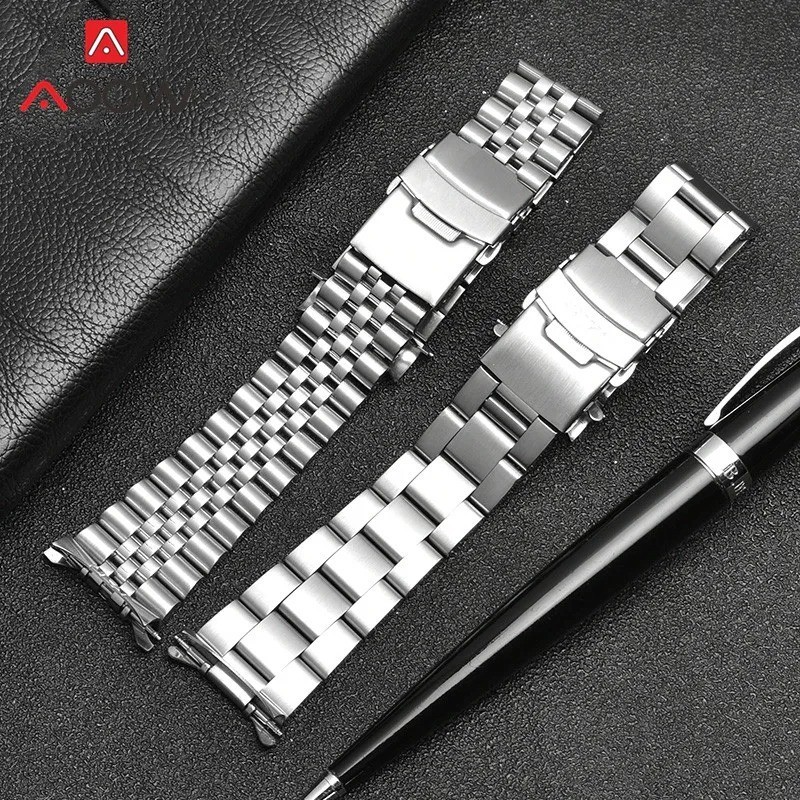 Curved End Metal Stainless Steel Oyster Style Replacement Watch Band
