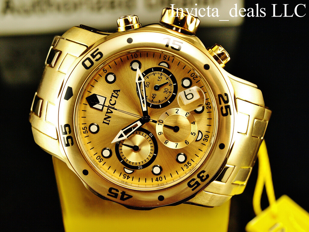Invicta Men’s 48mm PRO DIVER Scuba Chronograph Gold Dial 18K Gold Plated Watch