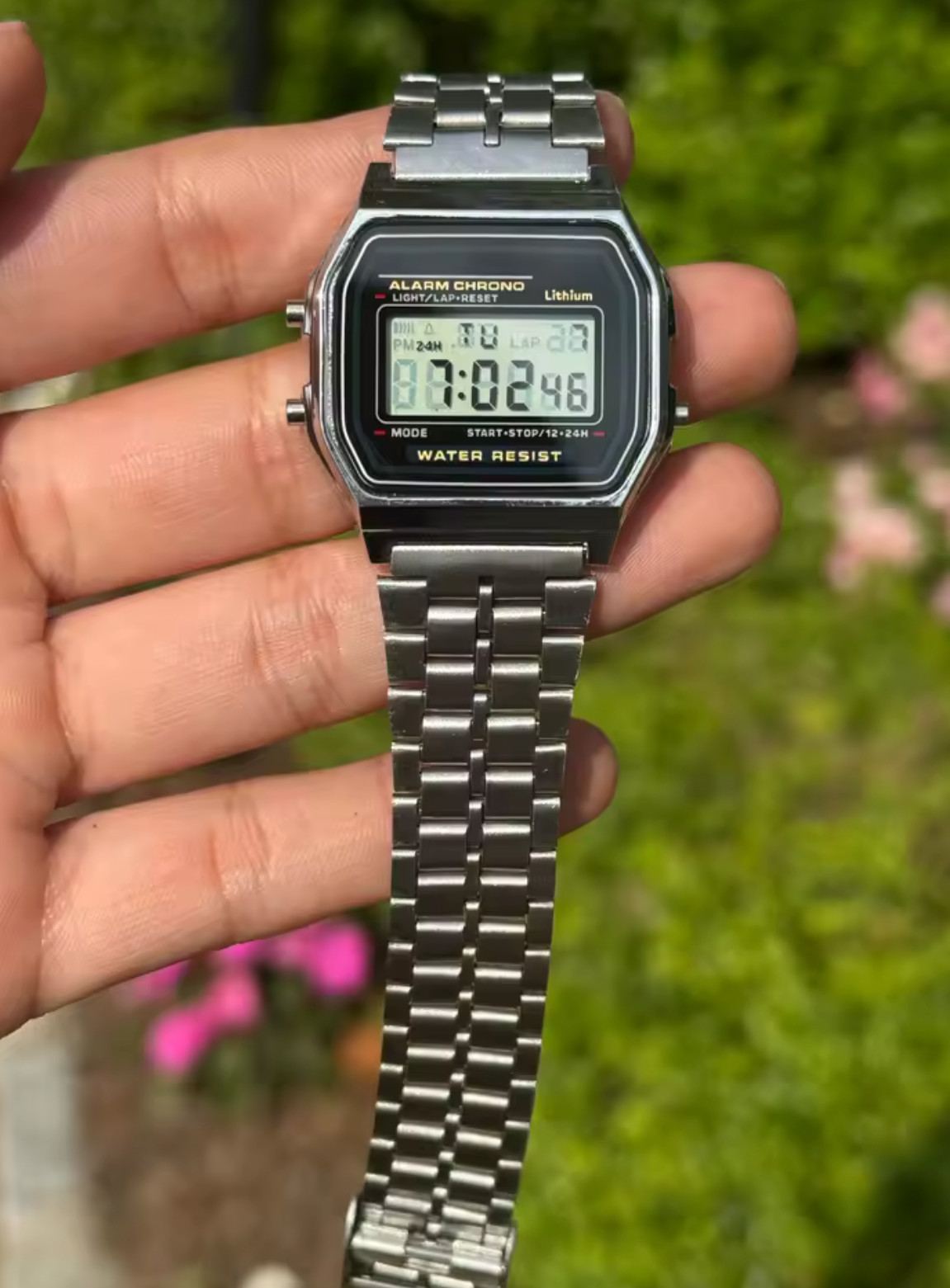 Men Women Digital Sports Watch LED Military Retro F91W Stainless Steel Band
