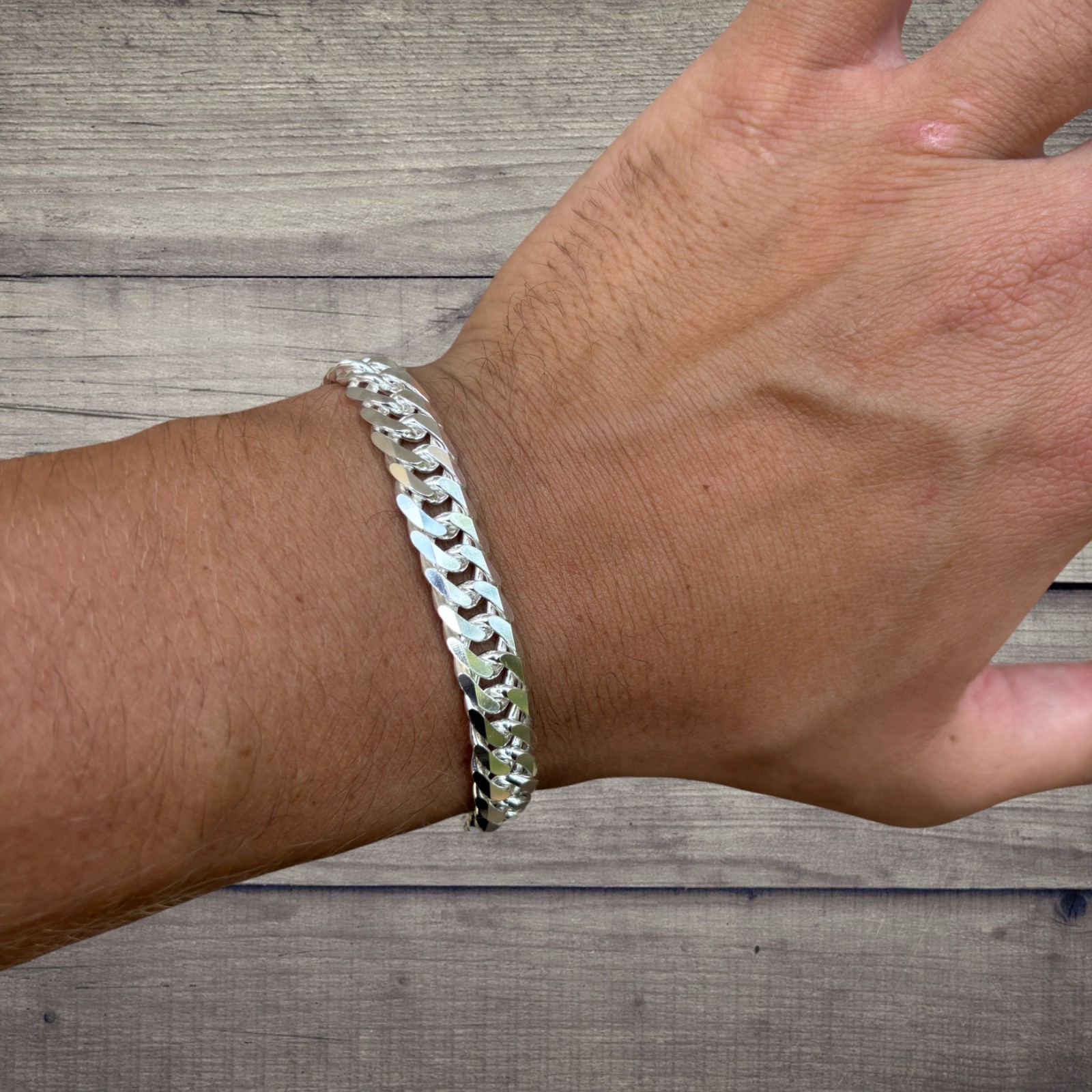 10mm Double Curb Link Bracelet – Real Solid 925 Sterling Silver MADE IN ITALY
