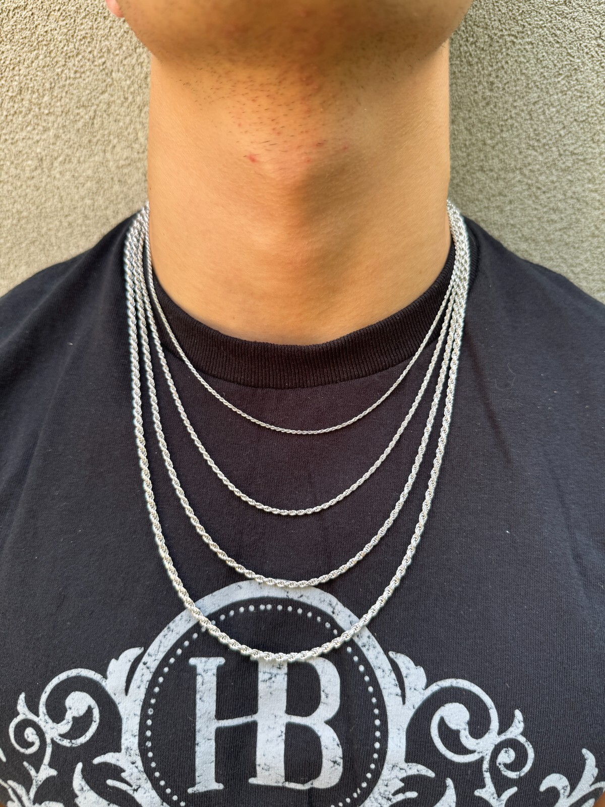 Real Solid 925 Silver W. Rhodium Finish Rope Chain 1.5-6mm Necklace Mens Ladies