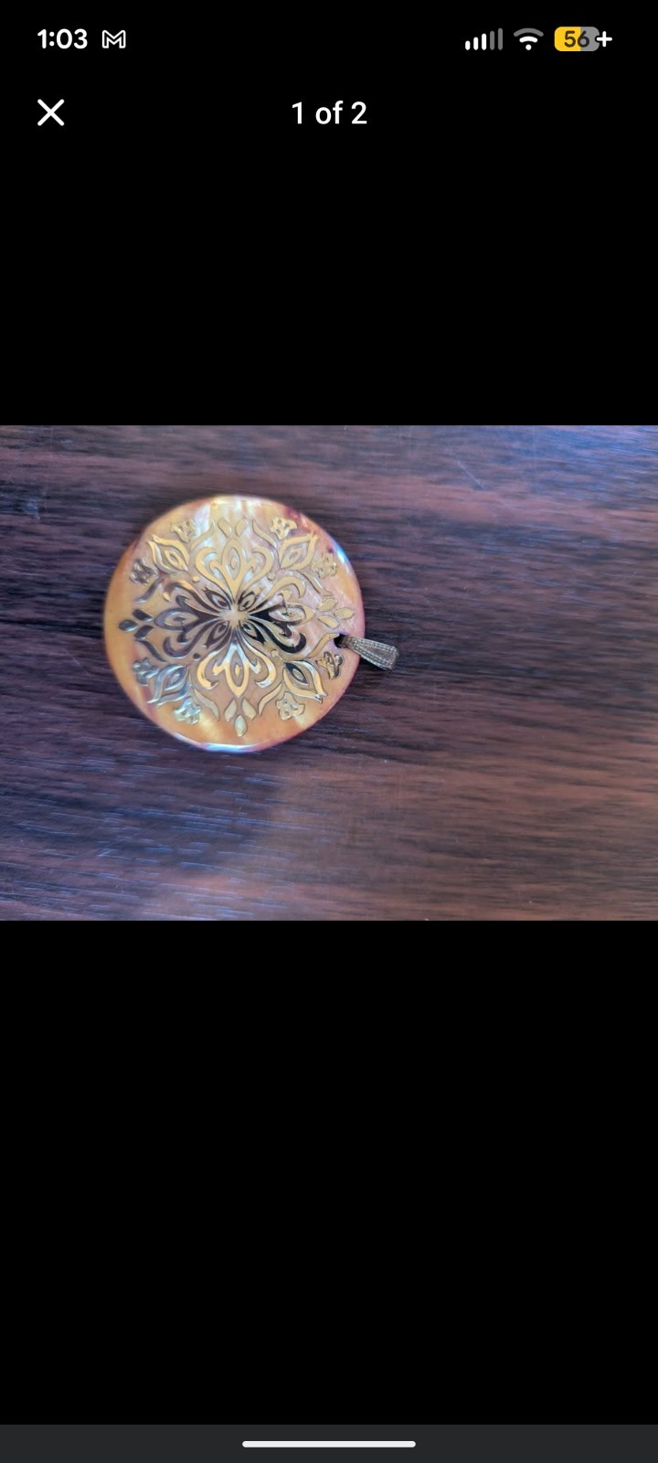 Gold Tone Round Locket Pendant, Mother of Pearl Floral Theme, Cream/Gold