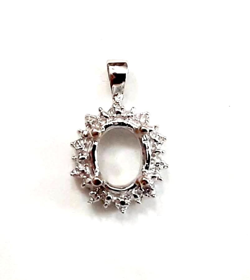 JTV White Zircon 10K White Gold Pendant Semi-Mount Setting, 7 x 5 mm oval