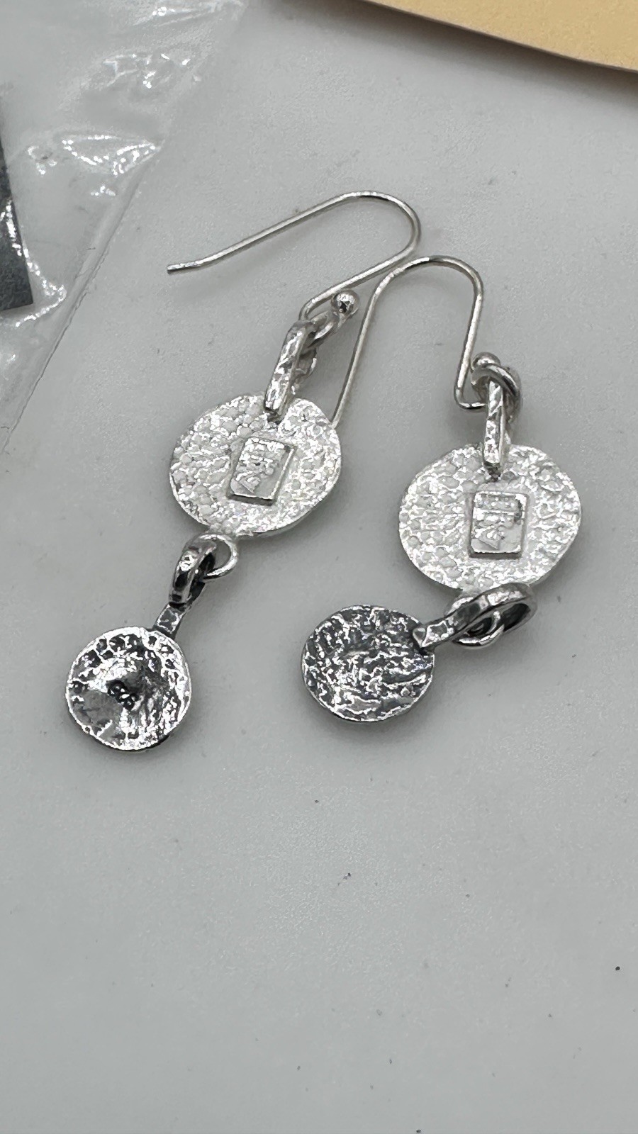 Silpada 925 Sterling Silver Textured Disc Dangle Earrings NOS Artisan Modern