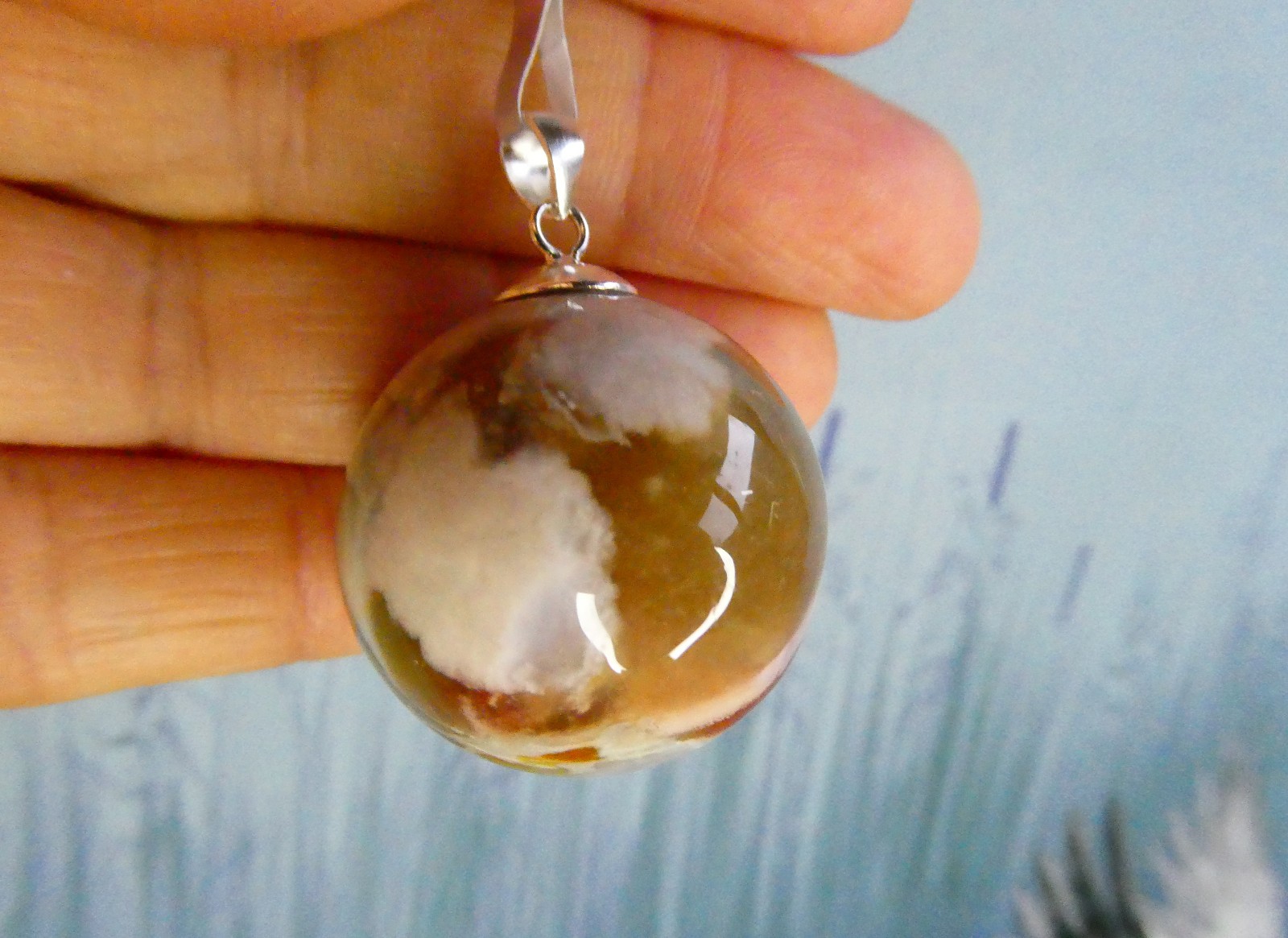 87.5cts Sakura Agate Sterling Silver 26mm Round Pendant Gemporia Info Card Bag