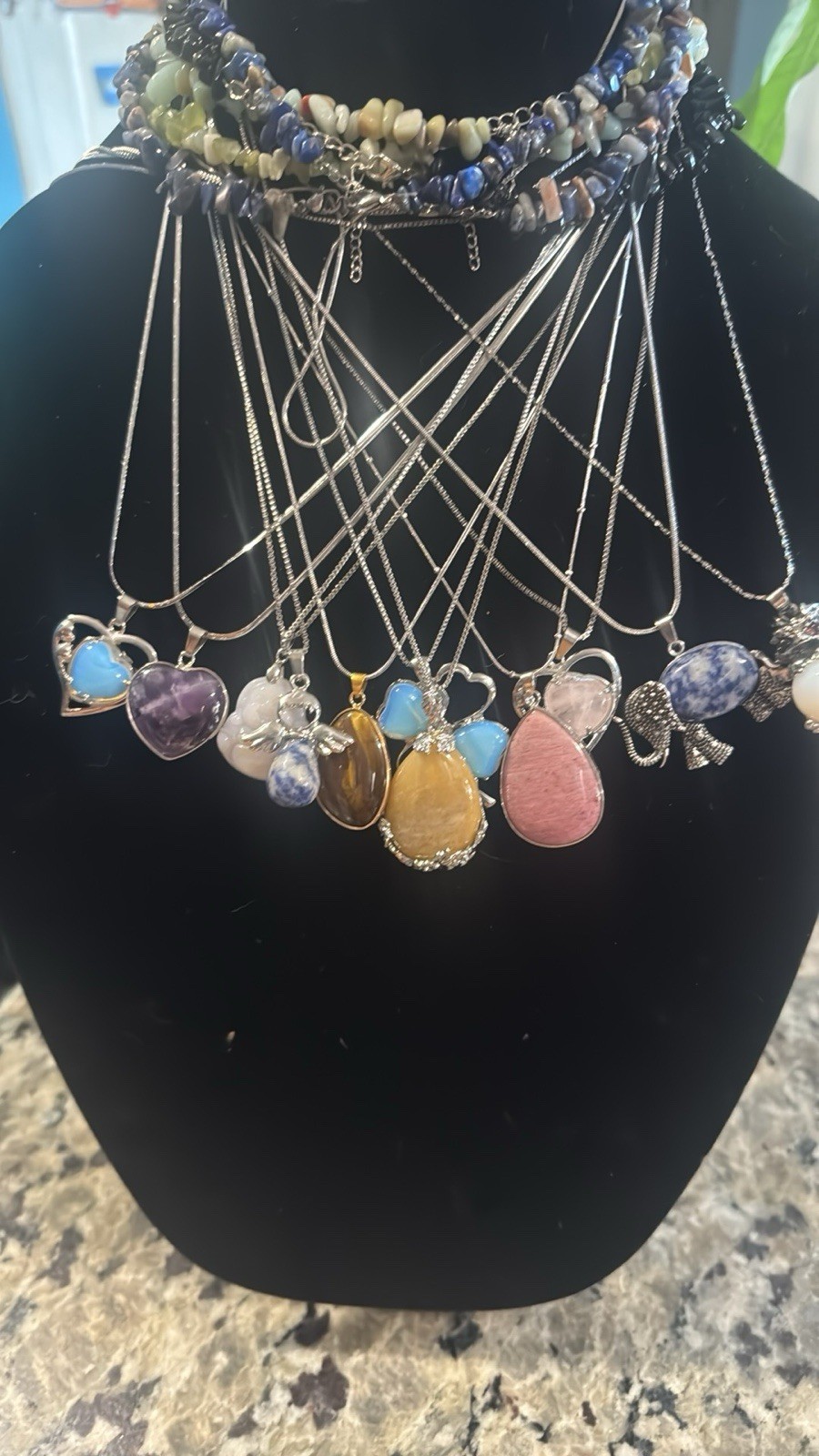 Mixed Lot Fashion Gemstone Pendant Necklaces Multicolor Stone Unisex Adults