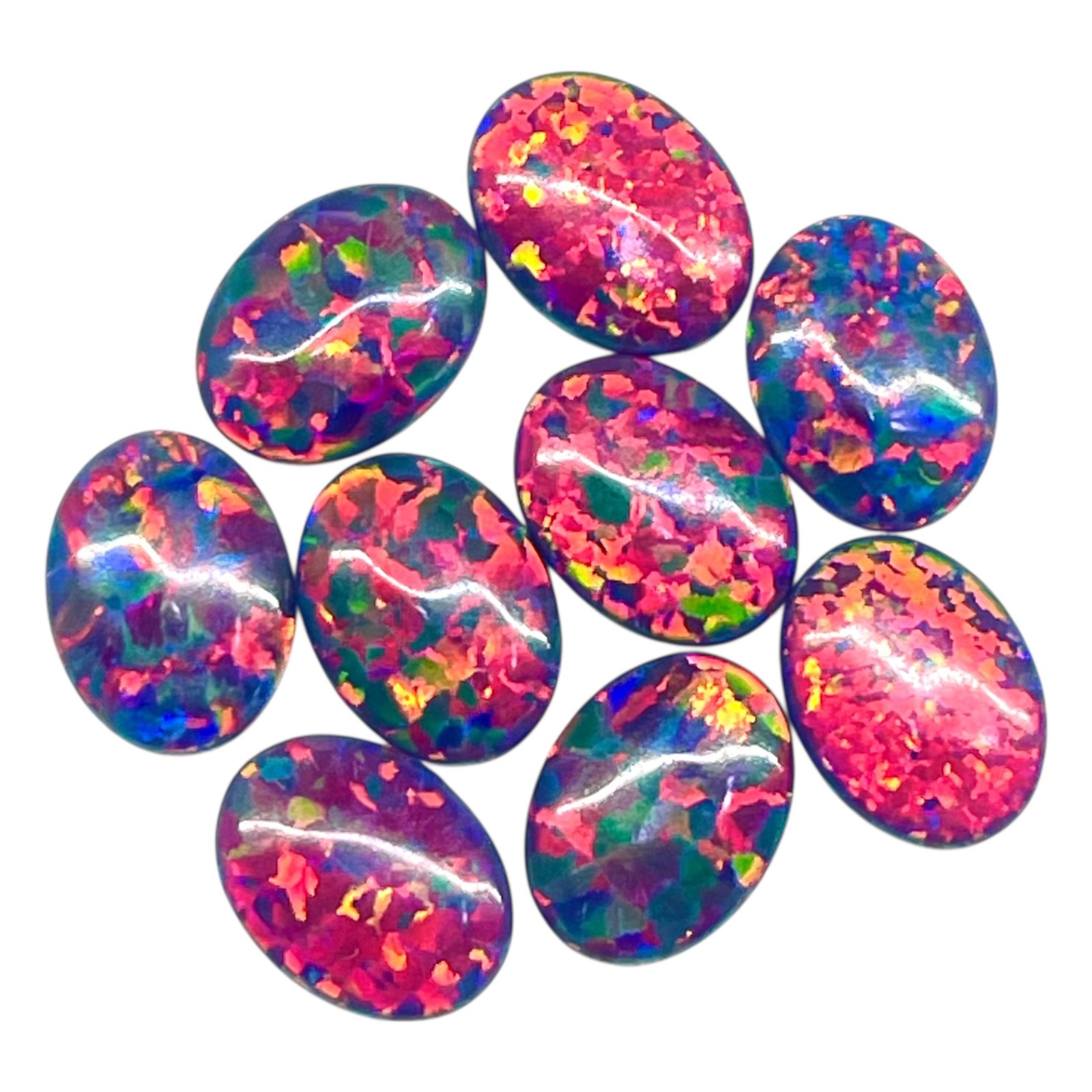 5 Pcs Australian Black Opal 8x6mm Oval Cabochon AAA Lab Created Gemstones Lot