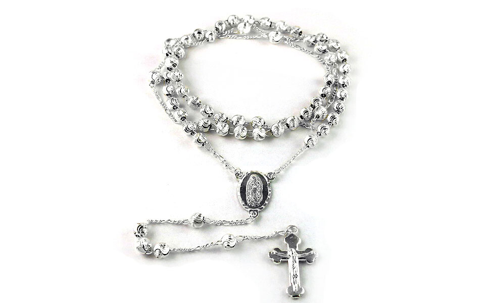 Verona Jewelers 24″ Gold Plated Rosary Necklace, Gold, Silver, Rod,Tri Color