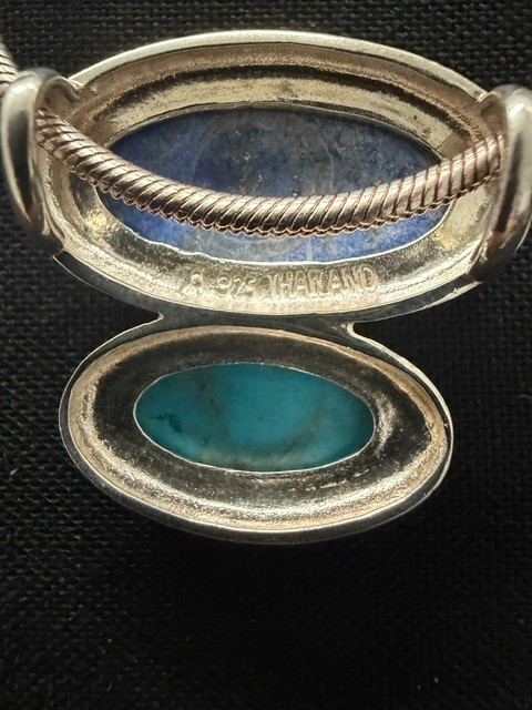VTG Sterling Silver Royal Blue/Turquoise Pendant Necklace 16” Thailand