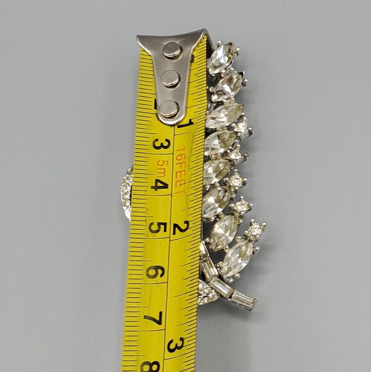 1950’s Unsigned Designer Clear Marquise Baguette Feather Leaf Brooch