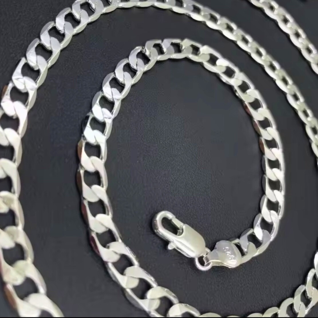 Real 925 Sterling Silver Cuban Curb Chain Necklace for Men Italy