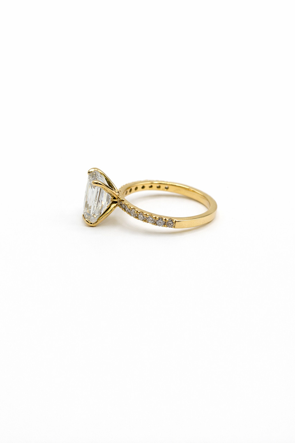14K Yellow Gold 3.5 CTW Emerald Cut Lab Created Diamond Ring