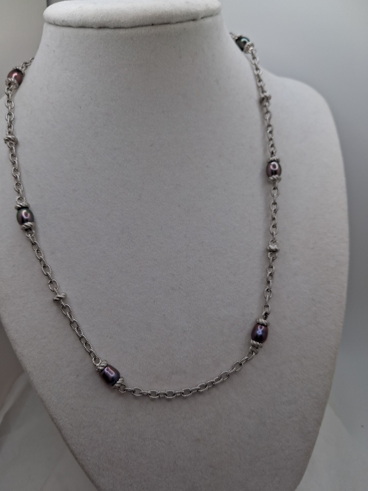 Judith Ripka Sterling Cultured Lustrous Grey Pearl Necklace & Pendant/Enhancer