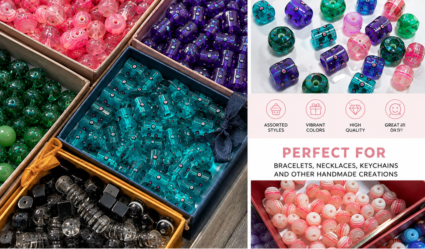 2 Lbs Mixed Glass & Acrylic Plastic Beads 10-15mm Center Drill Bulk Craft Lot