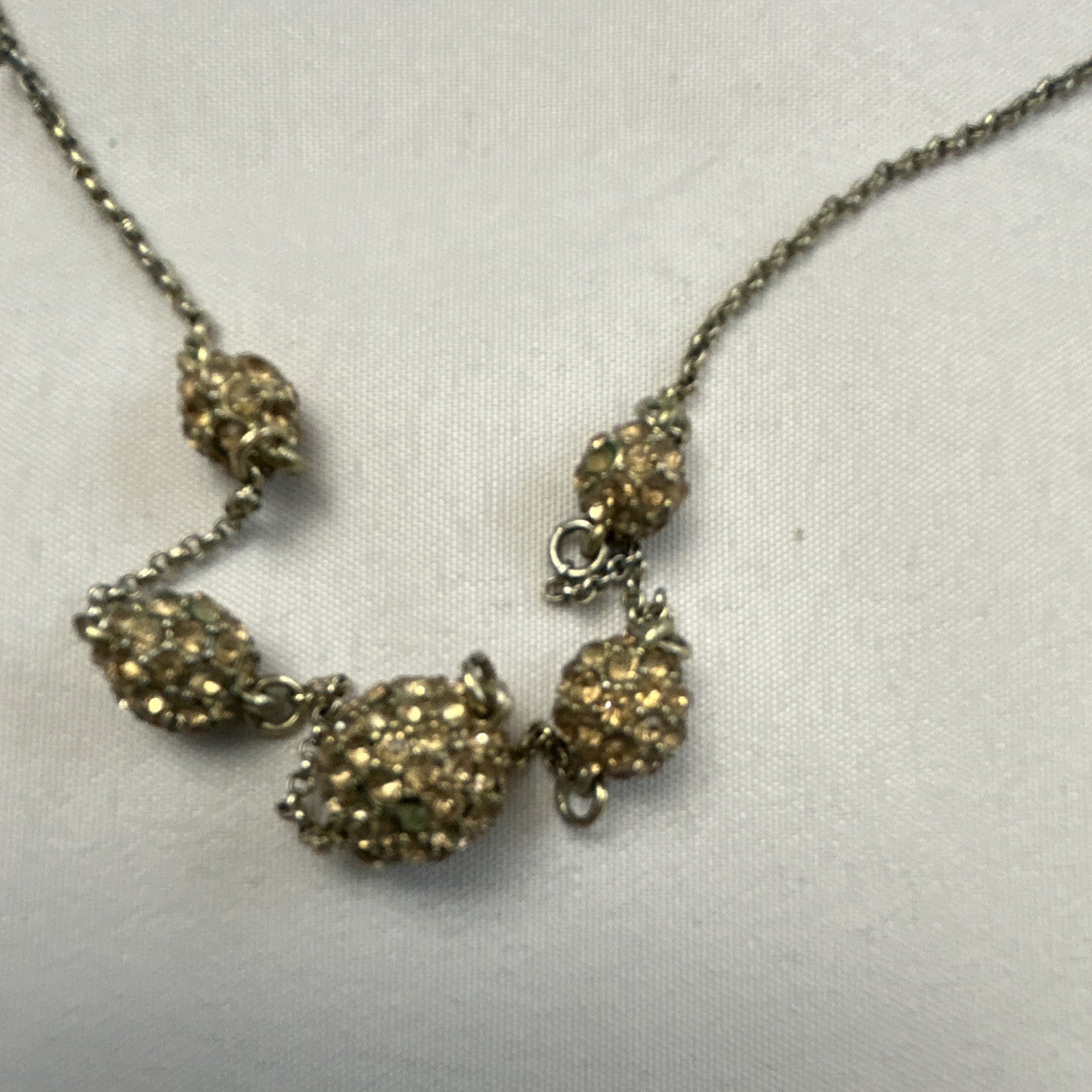 Silver Tone Cable Chain Necklace Gold Crystal Cluster Stations, Adjustable