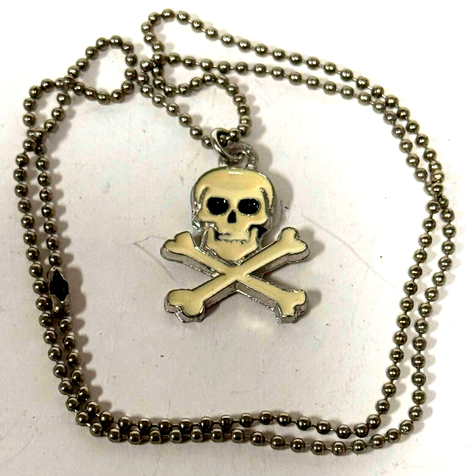Skull & Crossbones Enamel Pendant “Real” Pewter Lead Free w/Necklace Made in USA