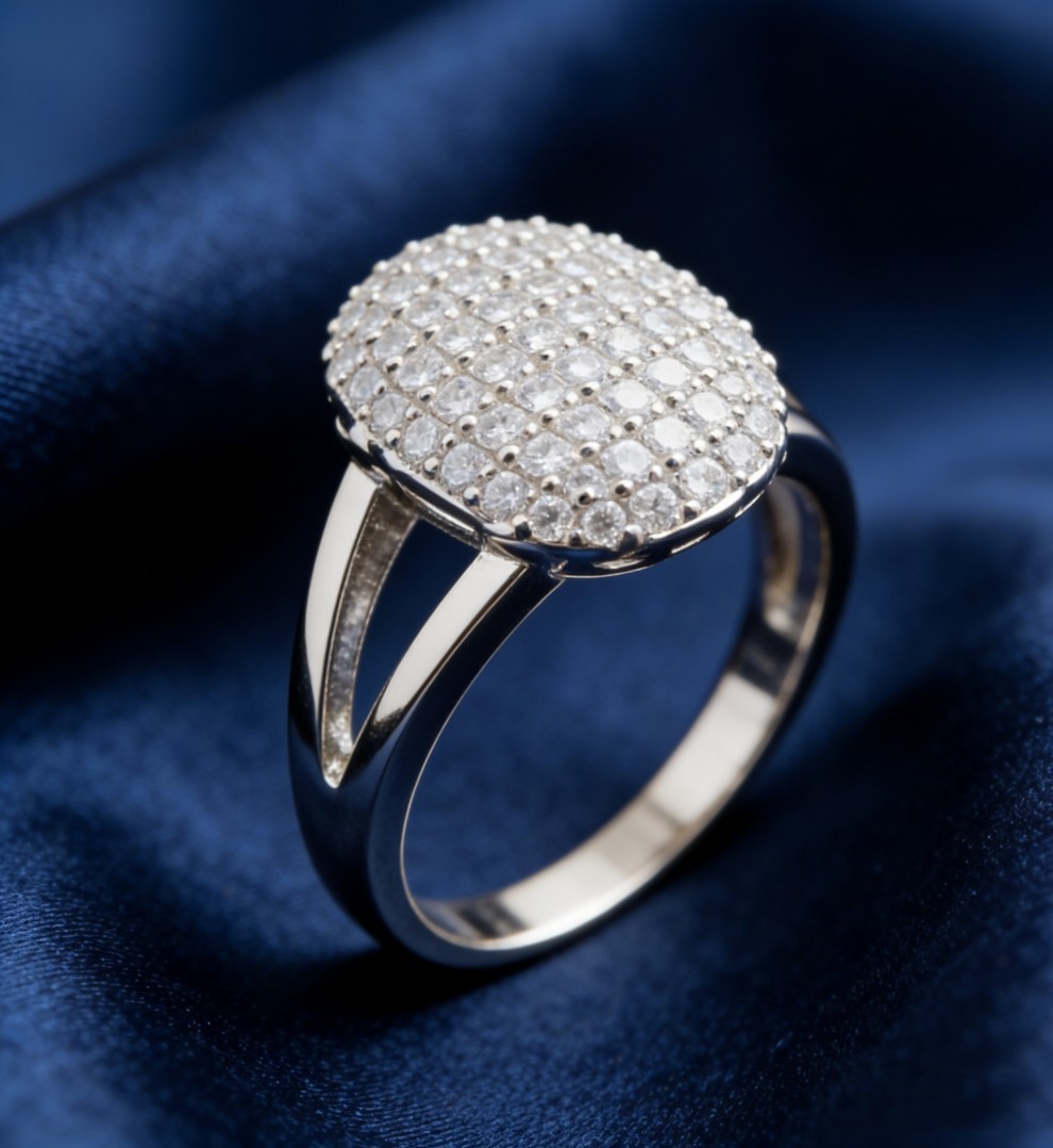 Sparkly Clear Zircon Full Pave Simple Double Fork Silver Plated Eternal Ring #5