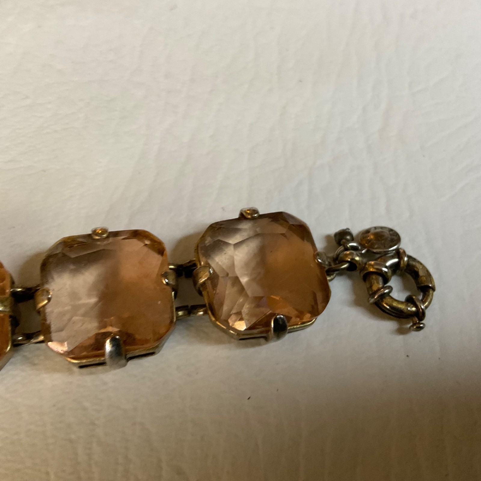 J Crew Czech Republic Glass Bracelet Peach Amber Faceted Statement Link