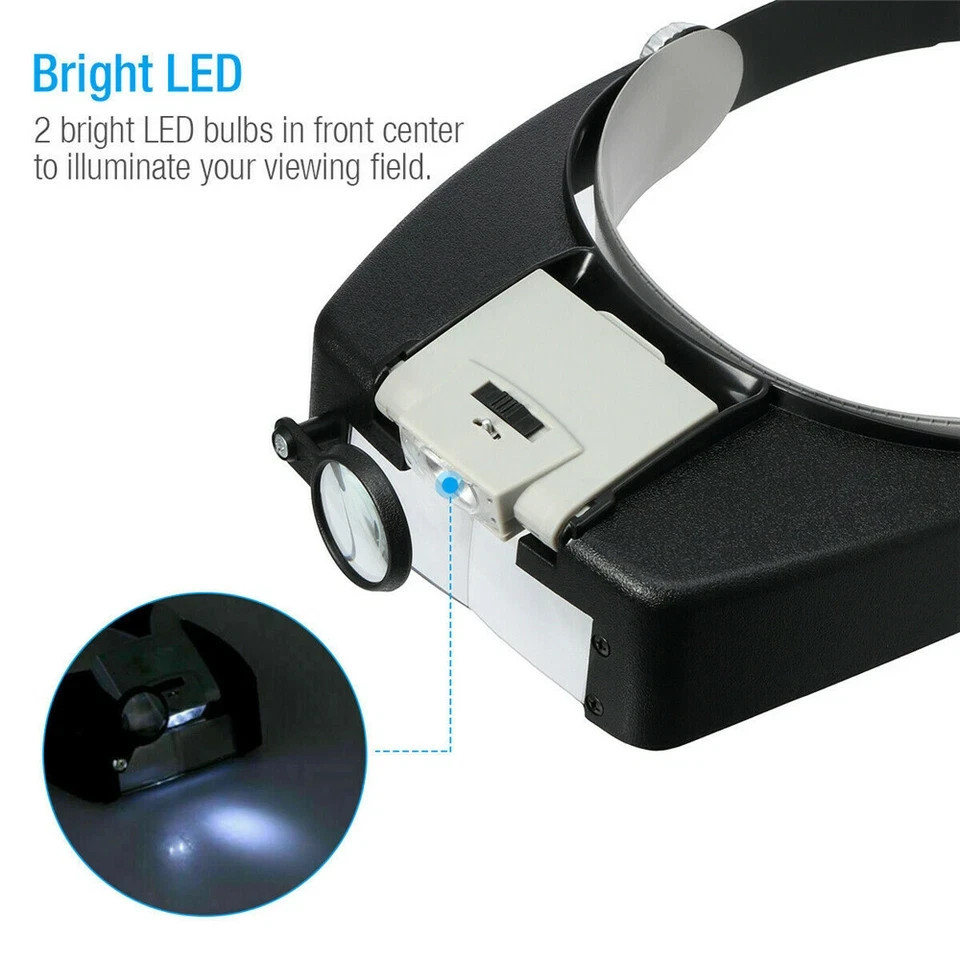 LED Headband Magnifier Visor Glasses Jeweler Loupe Watch Repair Magnifying