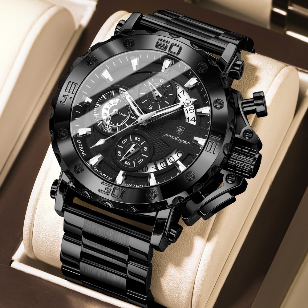 POEDAGAR Luxury Men’s Calendar Luminous Waterproof Stainless Steel Quartz Watch