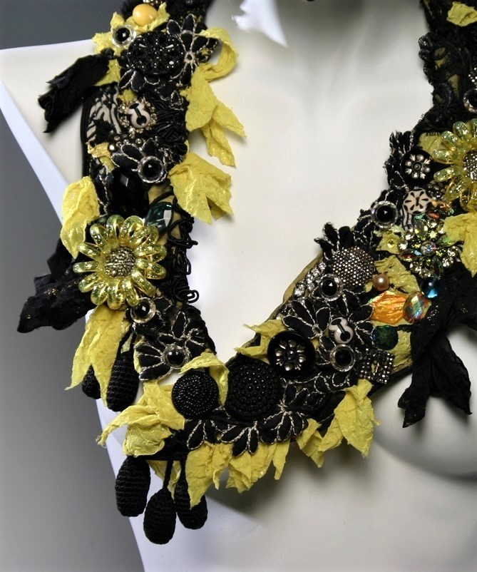Nita Angeletti OOAK Art To Wear Golden Fall Leaves Statement Collar Necklace
