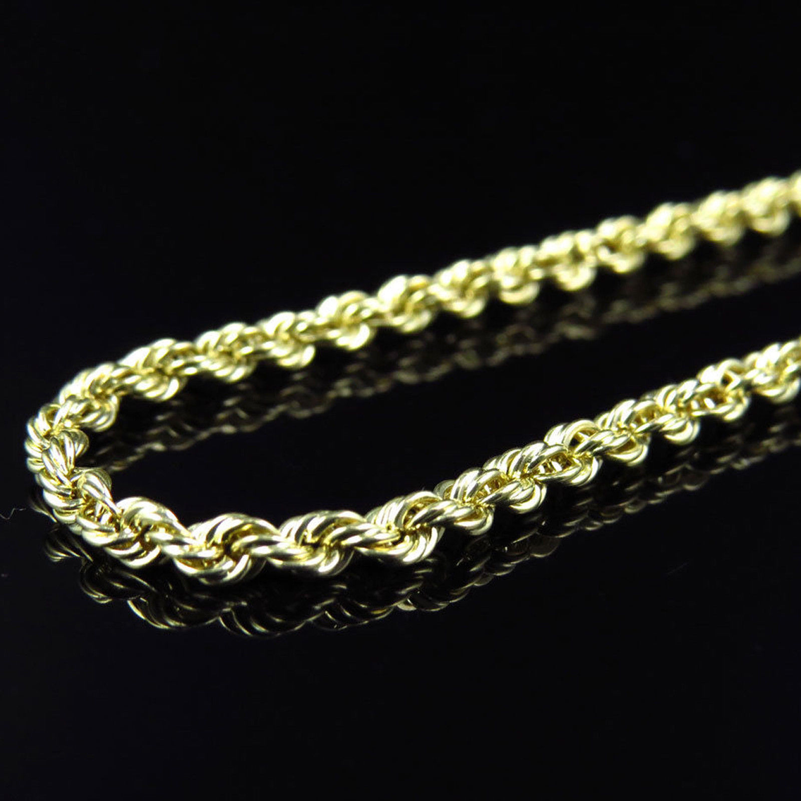 14K Yellow Gold Rope Chain Diamond Cut Fashion Necklace 2 MM, 16″ to 24″ Inches
