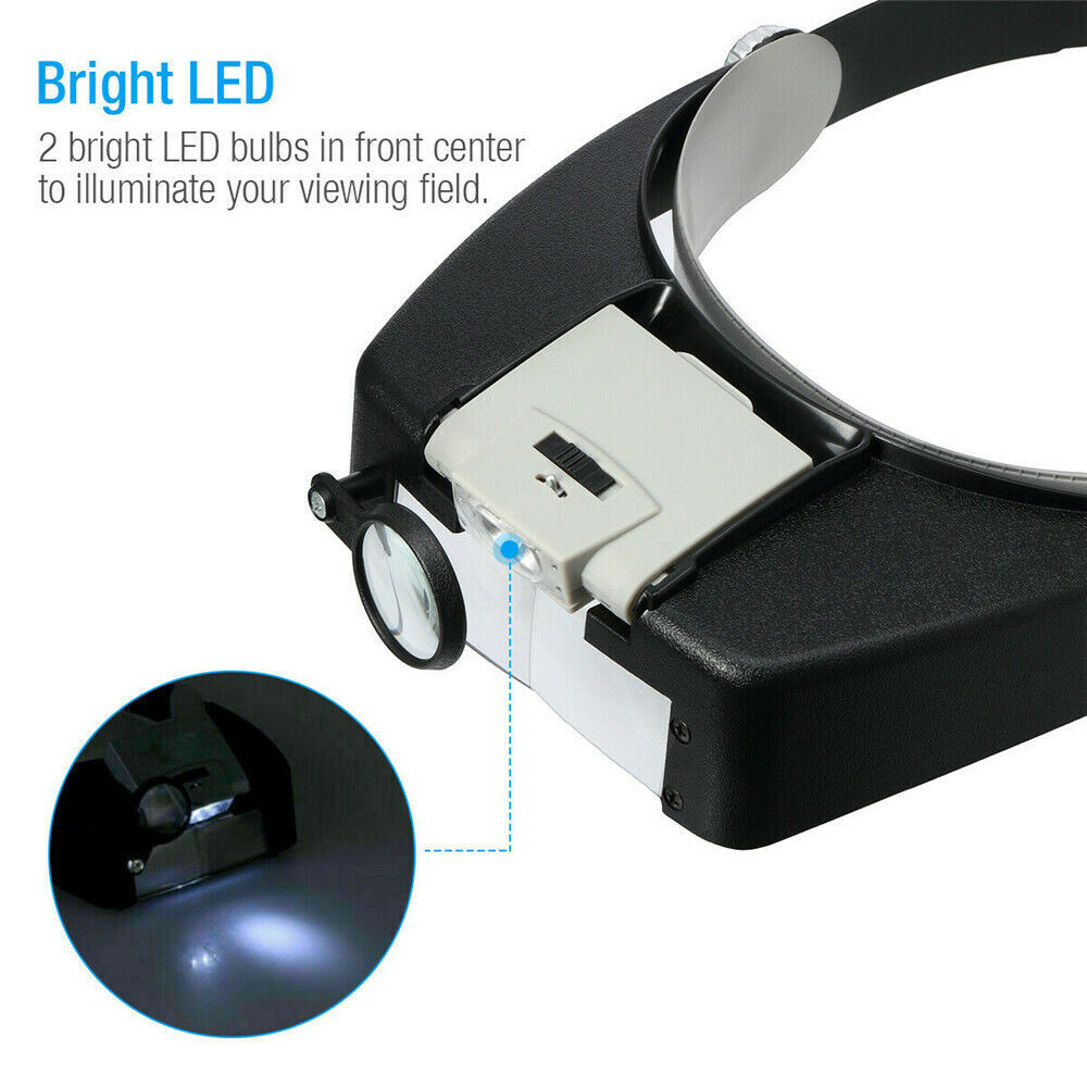 2Pcs Jewelers Head Headband Magnifier LED Illuminated Magnifying Glasses Loupe