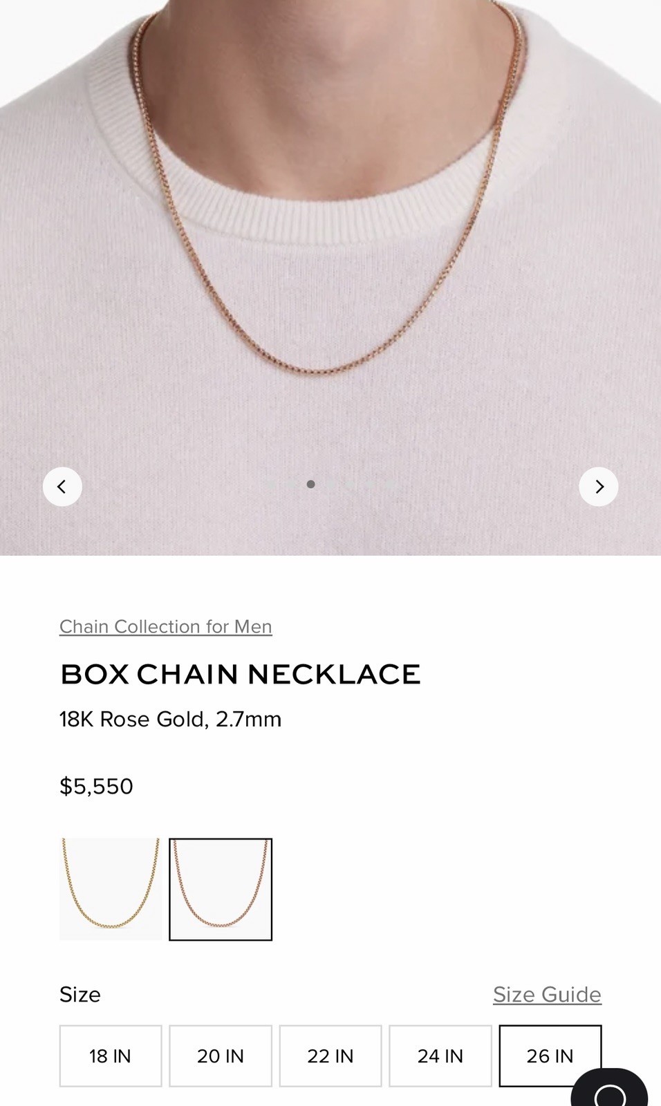 David Yurman 26in 2.7mm 18k Rose Gold Box Chain. Great Weight! Box Included.