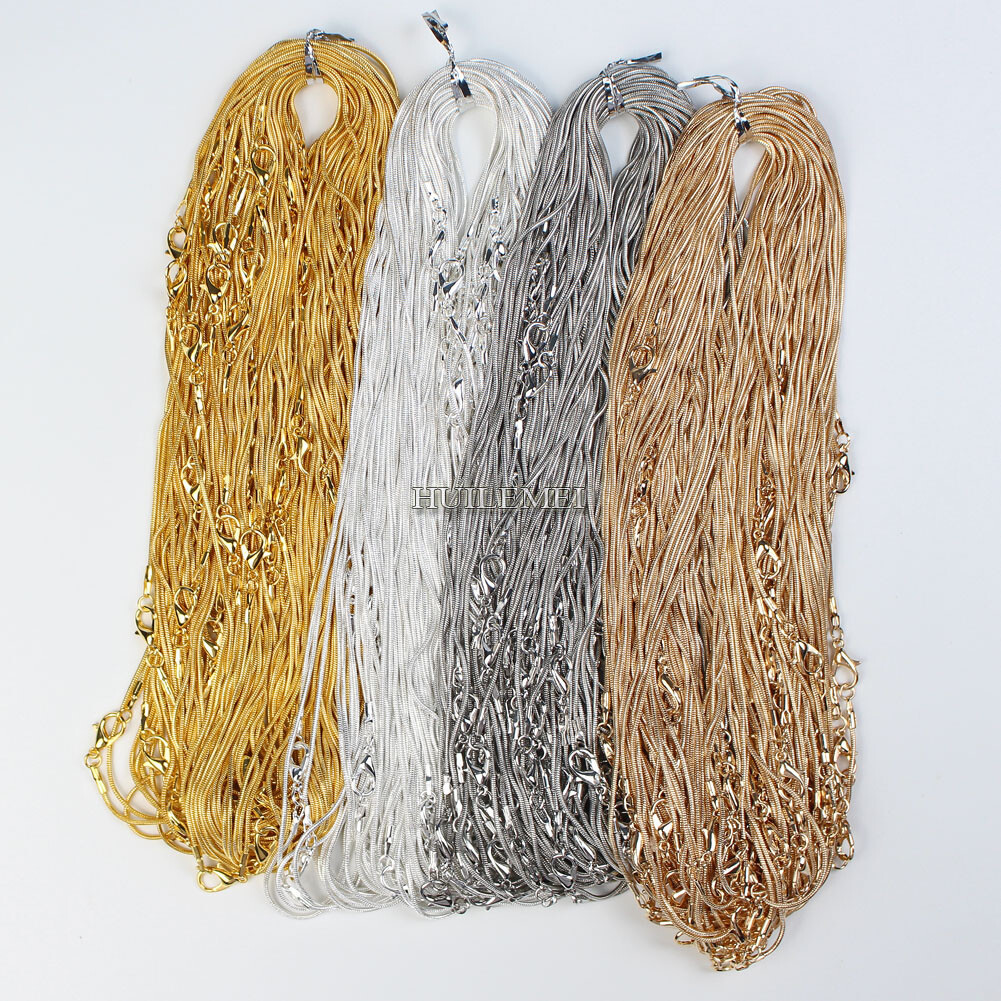 10 20 50 100x Silver / Gold Color 1.2mm Snake Chain Necklace 16″ 18″ 20″ 24″