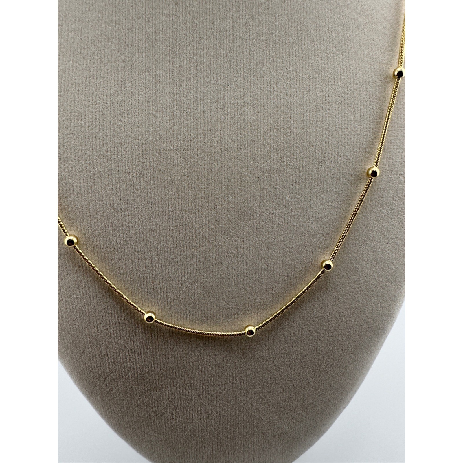 14K Gold Plated Snake Chain 20″ Necklace with Polished Bead Accents Minimalist