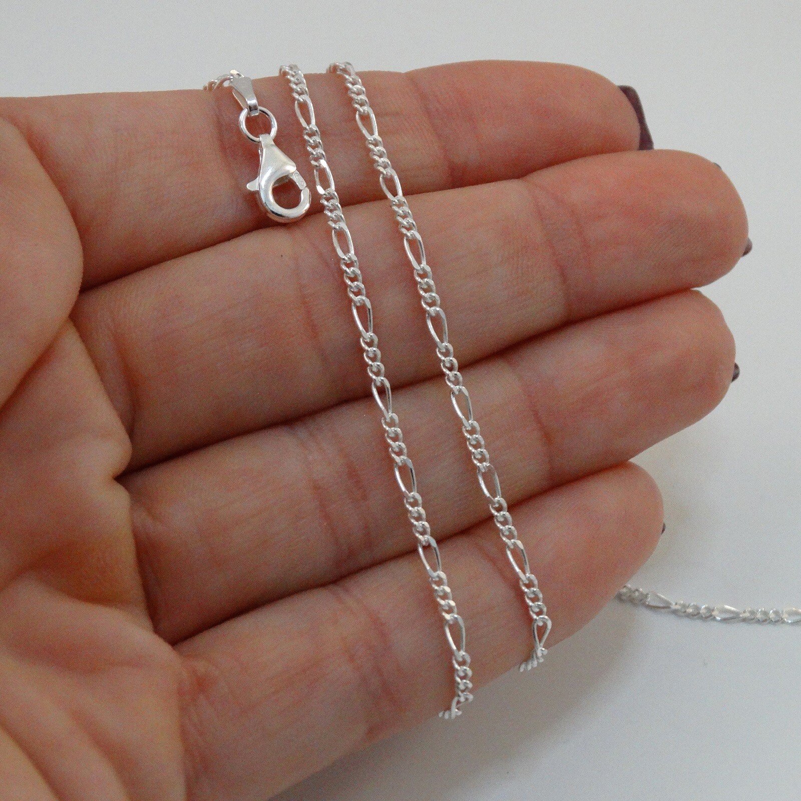 2mm Figaro Chain Necklace – 925 Sterling Silver – Italian 16″ 18″ 20″ 24″ 30″