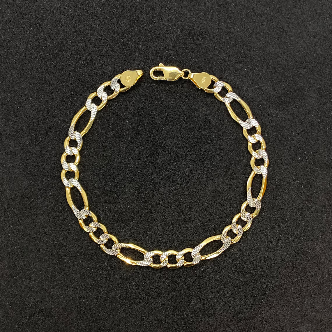 10K Yellow Gold Figaro Bracelet Diamond Cut Real Gold 2.5mm 7 8 9 Inch