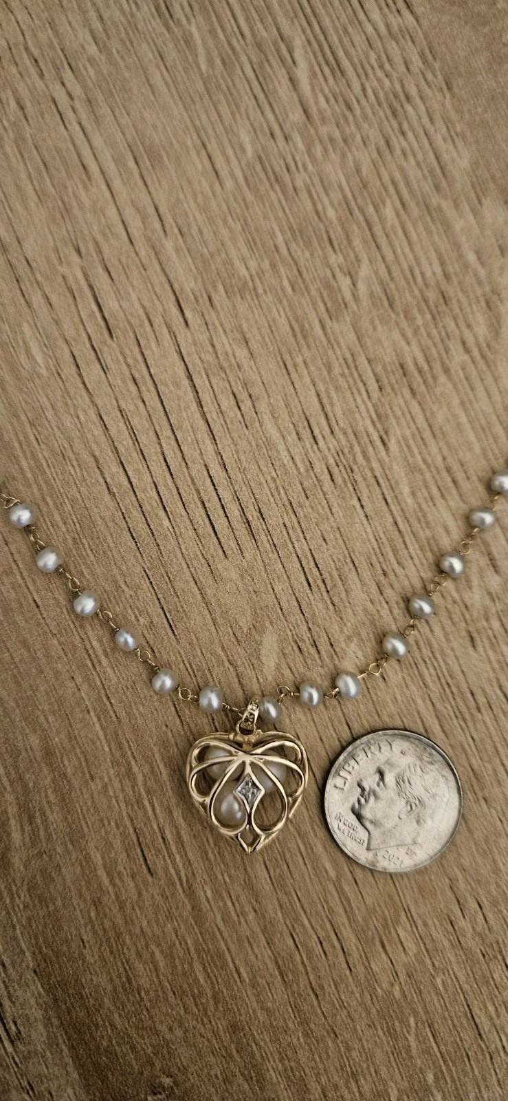 14k Yellow Gold Pearl & Diamond Necklace – 17 Inches